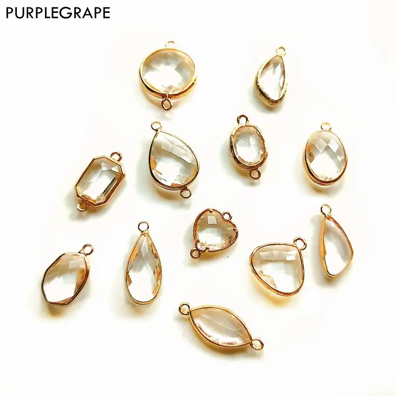 

DIY earrings material accessories pendant Simple retro geometric glass crystal faceted handmade a pack of 4 PURPLEGRAPE