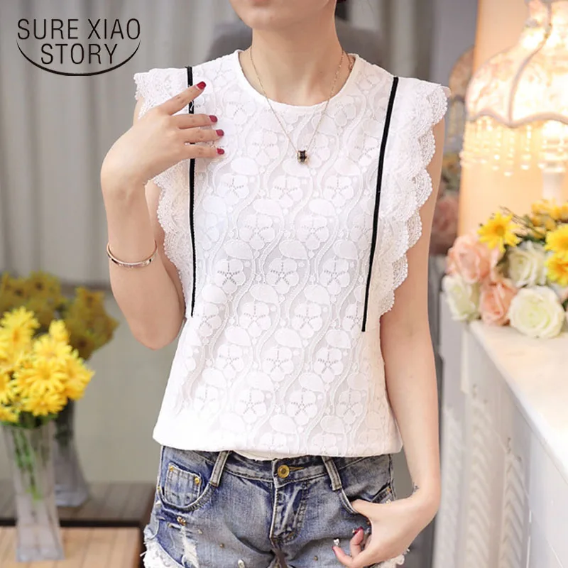 

2019 short sleeved blouses new summer Korean version casual style slim white lace clothing women tops solid women tops D664 30