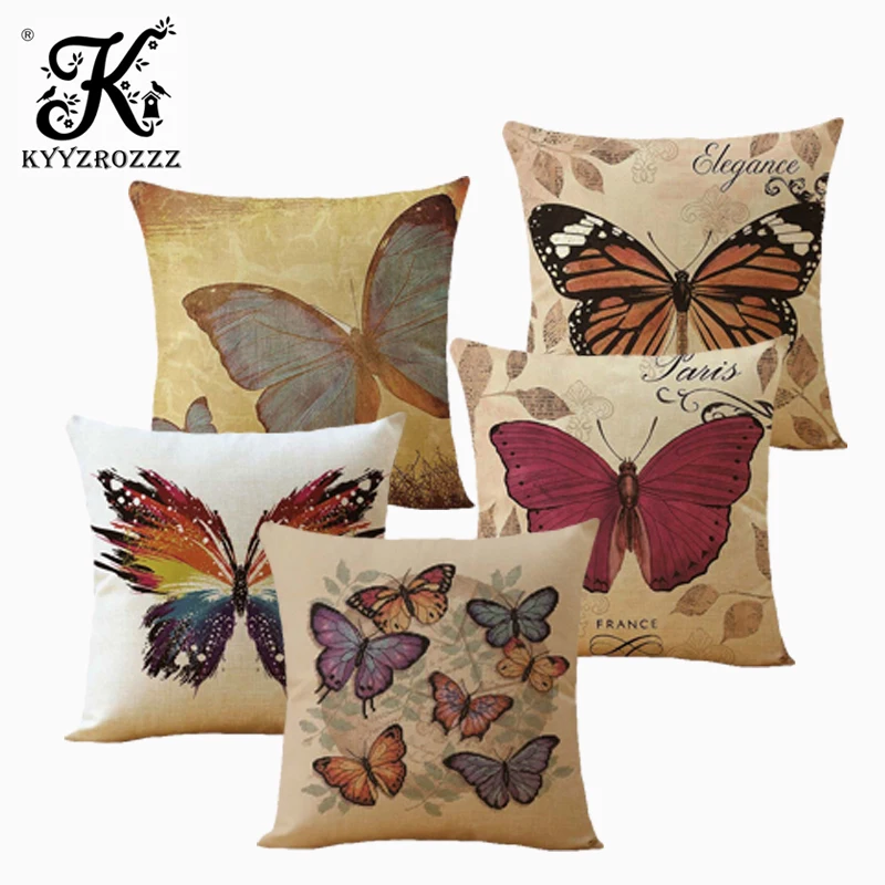 

45*45cm Cotton Linen Cushion Covers Throw Pillows Case Butterfly Pattern Sofa Cushions Cover Home Decor Pillow Cover funda cojin