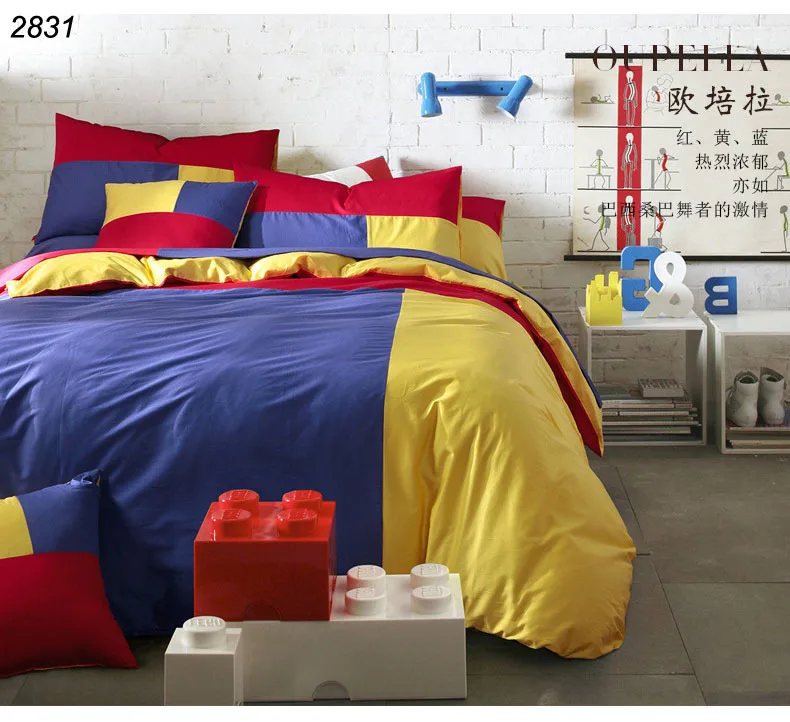 Blue Yellow Red Triple Colors Bedding Set 3pcs 4pcs Bed Set 100