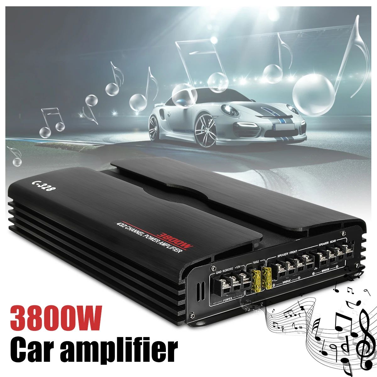 

KROAK 3800W Car Audio Power Amplifier Subwoofer RMS 4 Channel 12/24V Powerful PWM 4Ohm Car Truck Stereo Amplifier Speaker