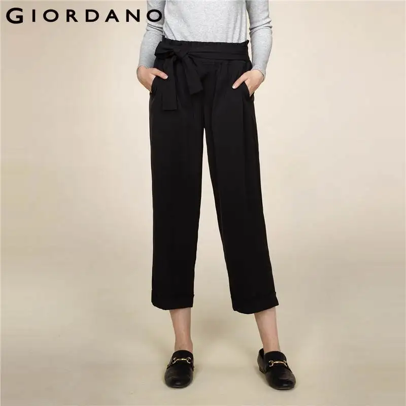 Giordano Women Pants Solid chiffon High Rise Trousers Female Elastic ...