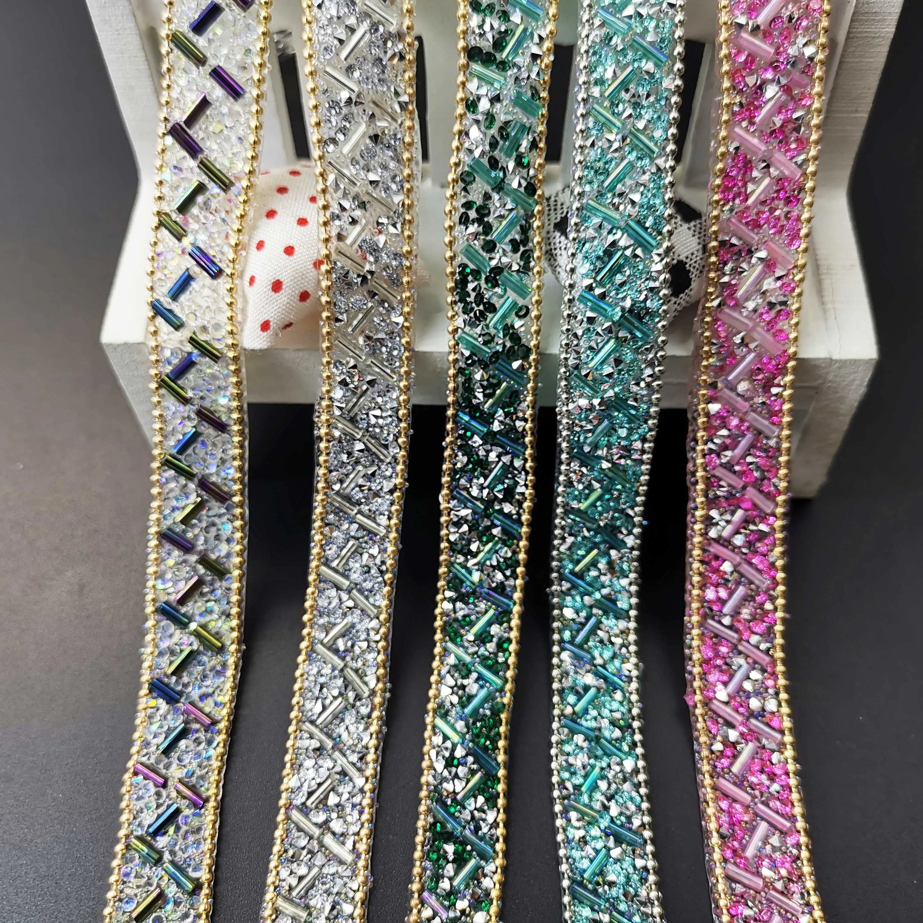 1 Yard Sewing Trim Rhinestone Motif Strass Tape Applicator Ribbon Iron For Dress