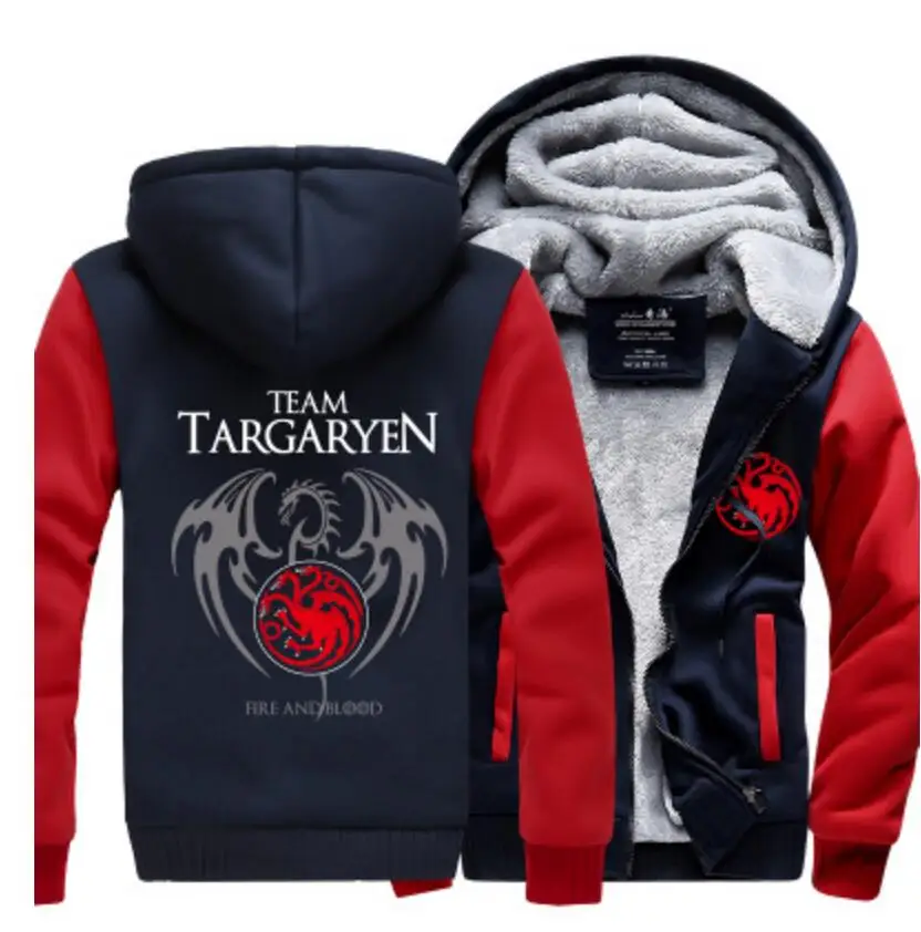 Blue Red Tragaryen команда Игра престолов толстовка флис толстый Игра престолов волк дом Старк костюм кофта с капюшоном - Цвет: Blue Red