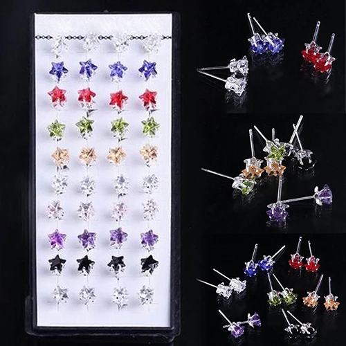 

40Pcs Assorted Color Star Rhinestone Ear Studs 925 Sterling Silver Earrings
