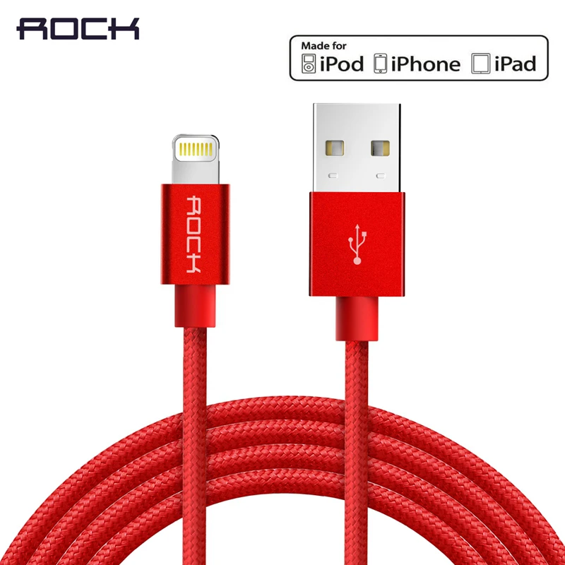 

ROCK Metal MFI Certified Lightning to USB Cable For iPhone 5 SE 6 6s 7 plus iPad Nylon Braid Fibre fast charging iPhone Cable