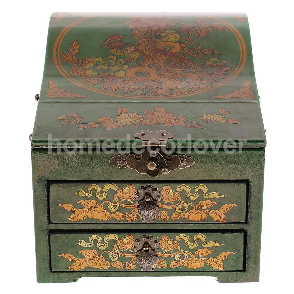 Vintage Wooden Dresser 2 Drawer 1 Mirror for Jewelry Storage Case Box Yellow