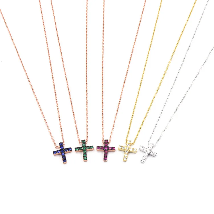 

Classic Mini Cross Necklace Purple Green Silver Blue Green Colors Crystal Necklaces For Women Love Gift DJN011