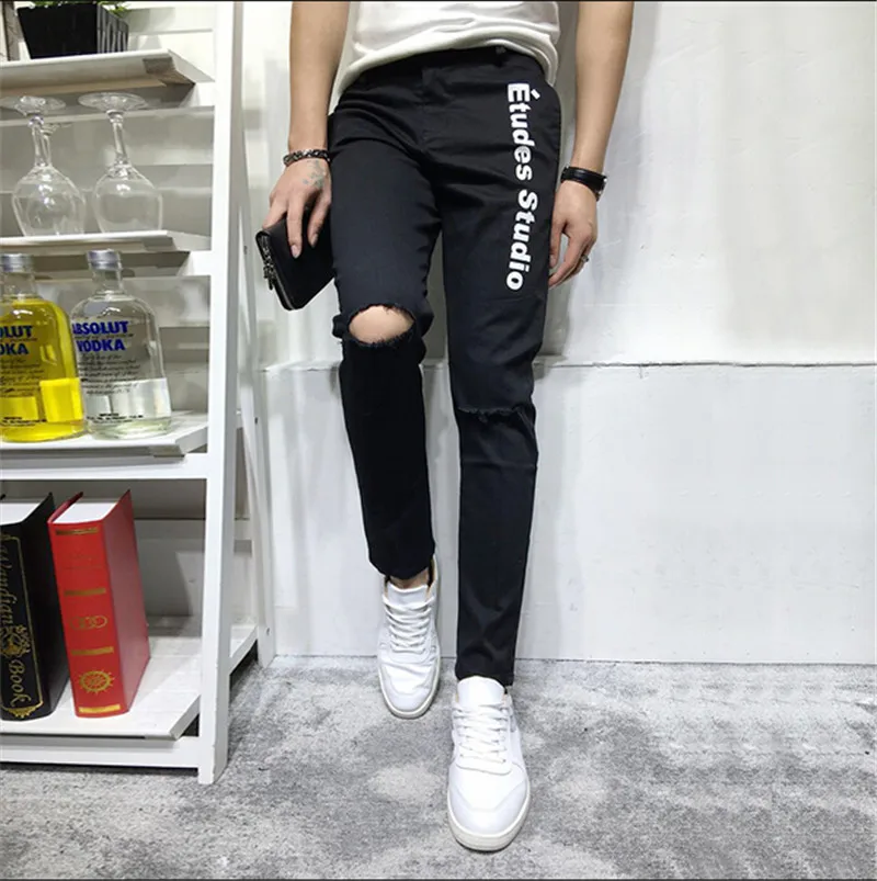 Motorcycle Jeans Men 2015 Hot Sale Hole Ripped Slim Jeans MenMens Pants Slim Jeans Motorcycle Jeans