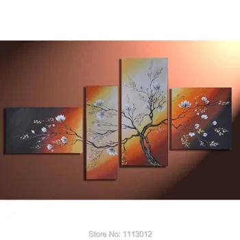 

Hand Painted Brown Pink Camellia Flowers Oil Painting On Canvas 4 Pcs Sets Abstract Home Modern Wall Art Decor For Living Room