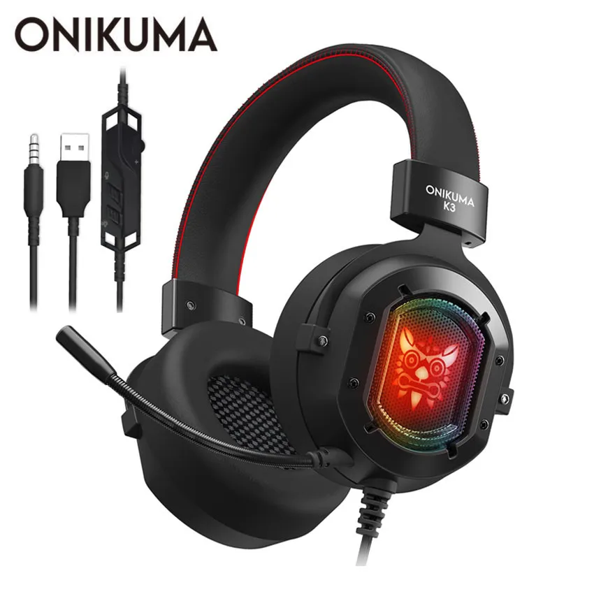 ONIKUMA K3 PS4 игровая гарнитура casque PC стерео наушники с микрофоном REG светодиодный фонарь для ноутбука планшета/ Xbox One