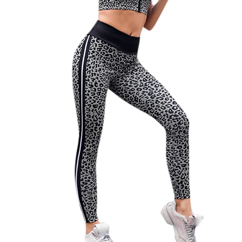 Сексуальные леопардовые леггинсы с высокой талией, обтягивающие спортивные штаны с пуш-ап эффектом, Компрессионные спортивные Леггинсы для бега и бега, A30 - Цвет: Серый