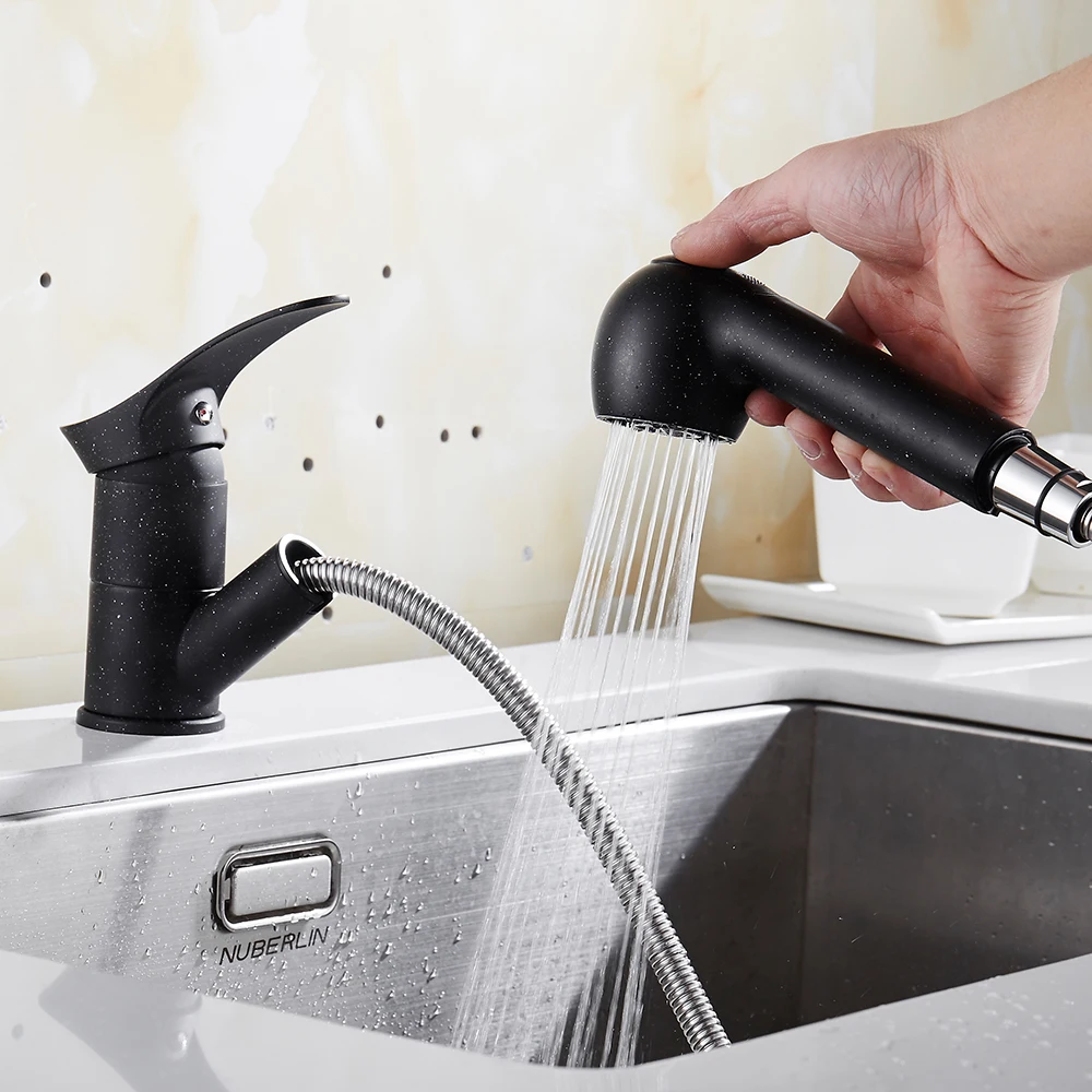 Kitchen Pull Out Faucets Chrome Brush Kitchen Sink Mixer Taps Dual Spout Cold And Hot Water Faucets torneira cozinha ZR704