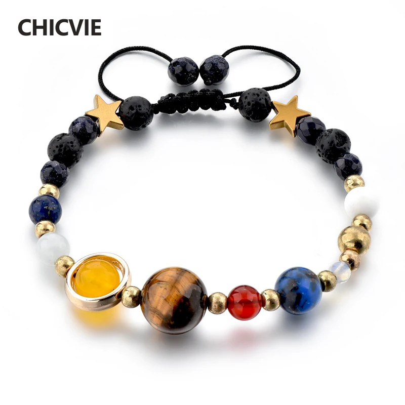 

CHICVIE Universe Galaxy the Eight Planets Solar System Guardian Star Bracelets Bangles Bead For Women Jewelry Bracelet SBR180097