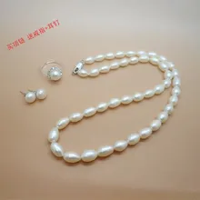 Eternal wedding Women Gift word 925 Sterling silver real New 6-7 mm meter natural pearl necklace, genuine rings + earrings, spec