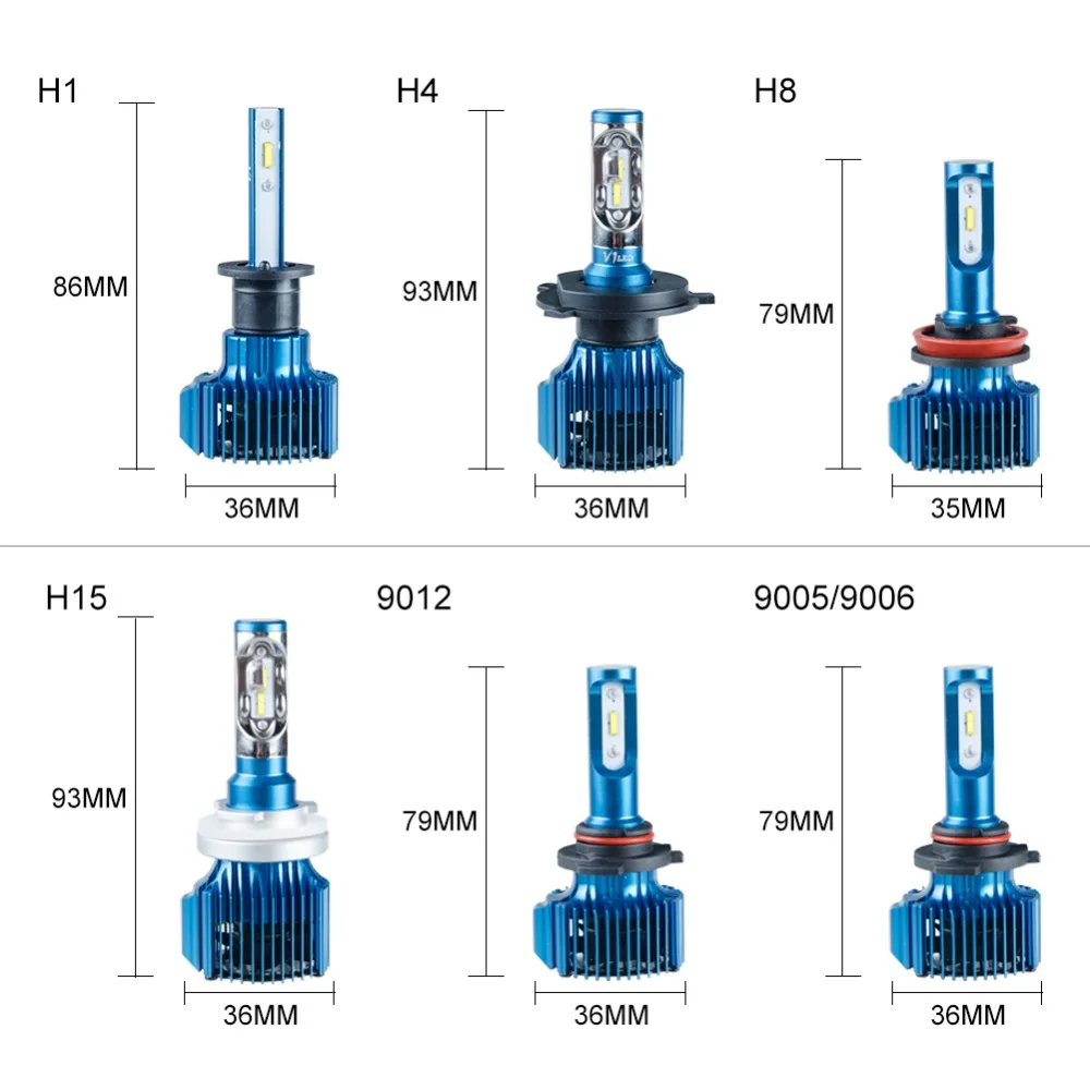 Aceersun H4 H7 LED H11 H1 ZES Chip 9005/HB3 9006/HB4 9012 H3 12000LM LED Car Headlight Bulbs Fog Lights White headlight 12V 24V