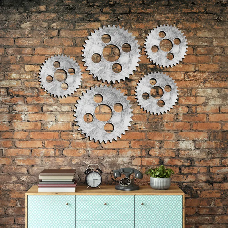 1pc Wall Art Vintage Industrial Wooden Gear Chic Home Decor Bar Gear Decor Creative Wall Decoration Background Decoration