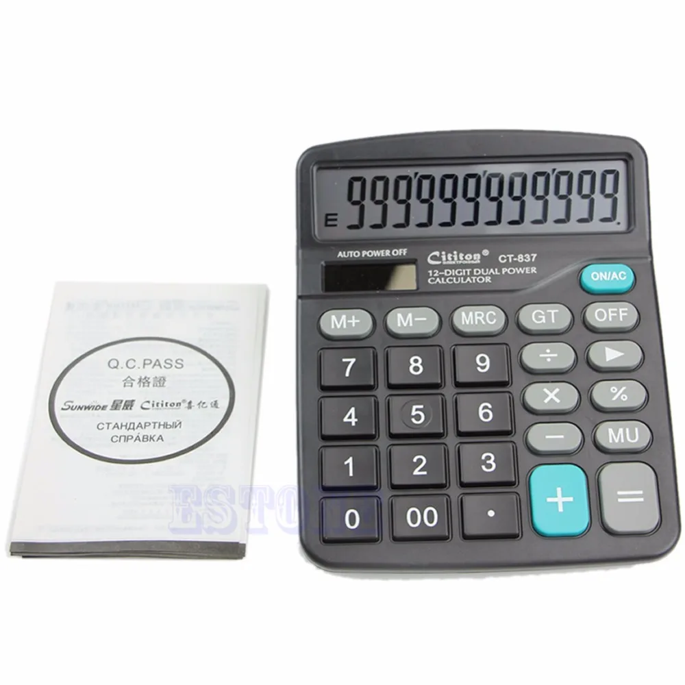 

Large Buttons Dual Power Solar & Battery Powered Desktop Desk Digit Calculator