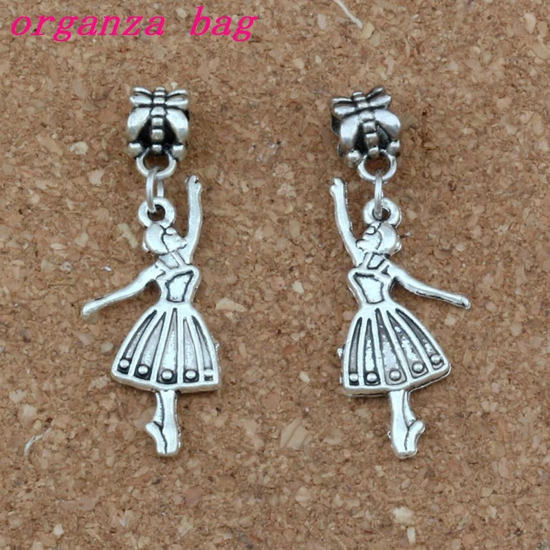 

100pcs/lot Dangle Ancient silver Ballet dancer girl Charm Big Hole Beads Fit European Charm Bracelet Jewelry 13.5x40mm A-342a