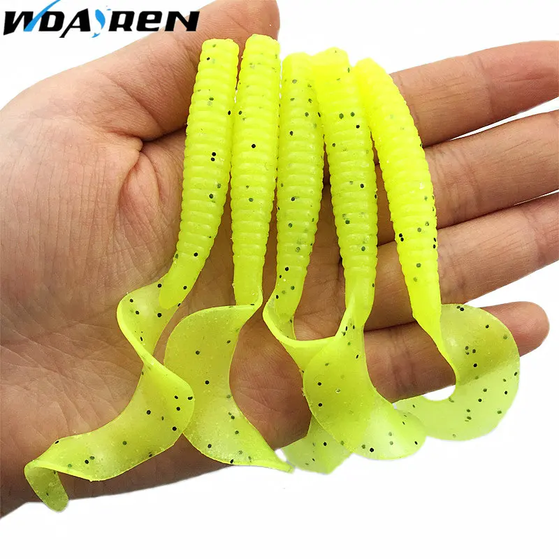 

5Pcs/lot Worm soft baits Flexible jig Curly Tail 9cm 4.3g 9colors Silicone Simulation Earthworm Worms Shrimp Salt Fishing lure