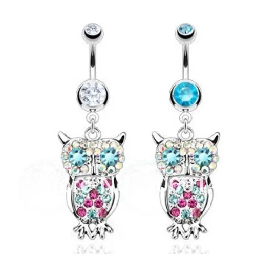 Wholesale The Double Gem Owl  Belly Ring Body Piercing Navel bar  5pc/lot