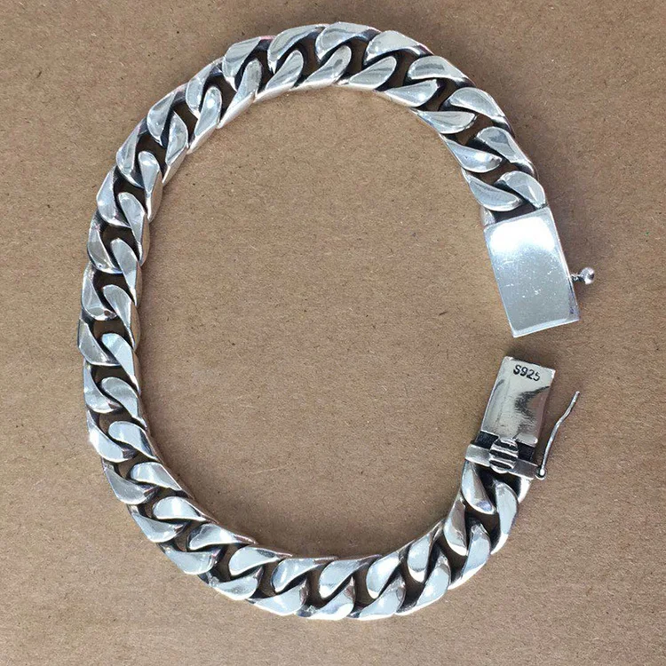 8 мм ширина Настоящее серебро 925 проба простой плоский браслет цепочка для мужчин женщин Винтаж Панк майки цепи влюбленных браслеты