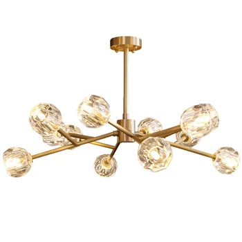 

Modern copper Chandelier Living Room Dining Room Suspension Ligh Bedroom Light Luxury Crystal Lamp Household Creative Simple