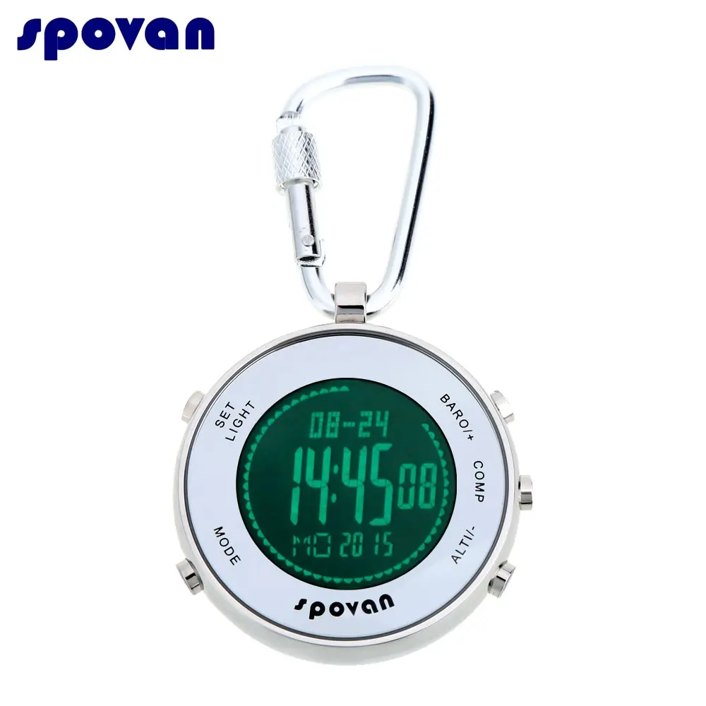 

spovan Durable Waterproof Sport Multifunctional Digital Pocket Watch+Carabiner Hook&Elastic Rope Barometer/Altimeter/Thermometer