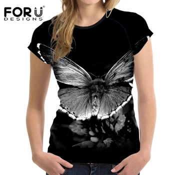 

FORUDESIGNS 3D Butterfly Women tshirt Short Sleeved Women Tops Casual O Neck Breath Ladies Shirts Crop Top Tees Elastic Shirt