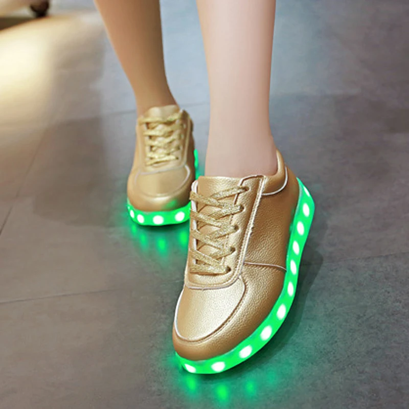 EUR 30-44 детские кроссовки светящаяся Мода USB перезаряжаемая обувь со светодиодной подсветкой для детей, светящиеся кроссовки для мальчиков и девочек - Цвет: FDH105 Matte gold