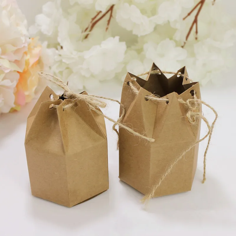 50pcs Hexagon Candy Gift Box Kraft Wedding Dragee Boxes Pie Party Box