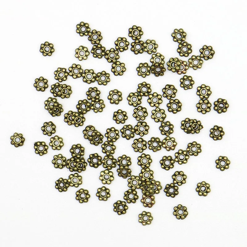 4 мм 500 шт Тибетский Золотой Серебряный цветок разделитель Бусины круглые металлические ромашки колеса Бусины для изготовления ювелирных изделий