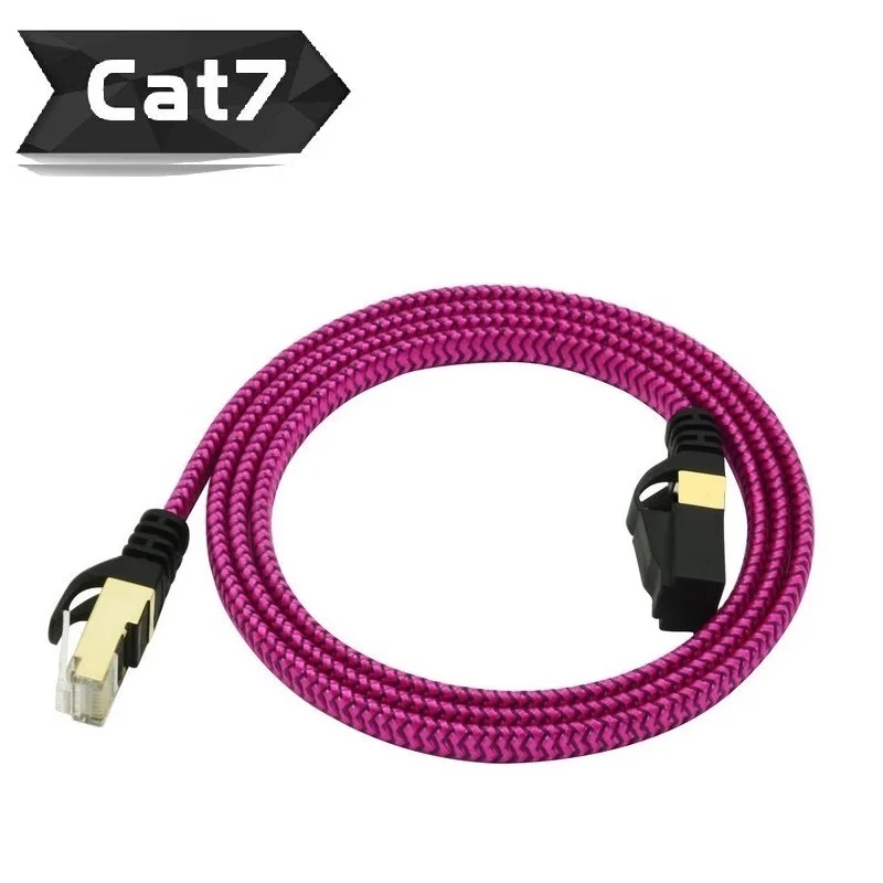 

2Meters CAT7 10G Ethernet Flat Cable Nylon Braided Gold Plated & Shielded RJ45 Connectors and Jacket for Modem Router Network