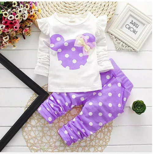 Girls clothing sets Mickey Children Clothes Set Cotton Bow Tops T shirt Leggings Pants Baby Kids 2 Pcs Suit Costume For 0-4 Year clothing sets beach	 Clothing Sets