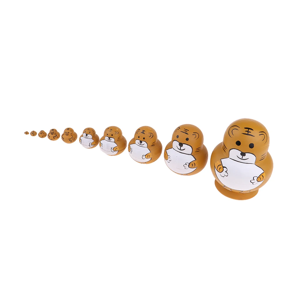 10 Pieces Delicate Wooden Tiger Russian Nesting Dolls Matryoshka Home Decor Matryoshka Dolls Stacking Dolls