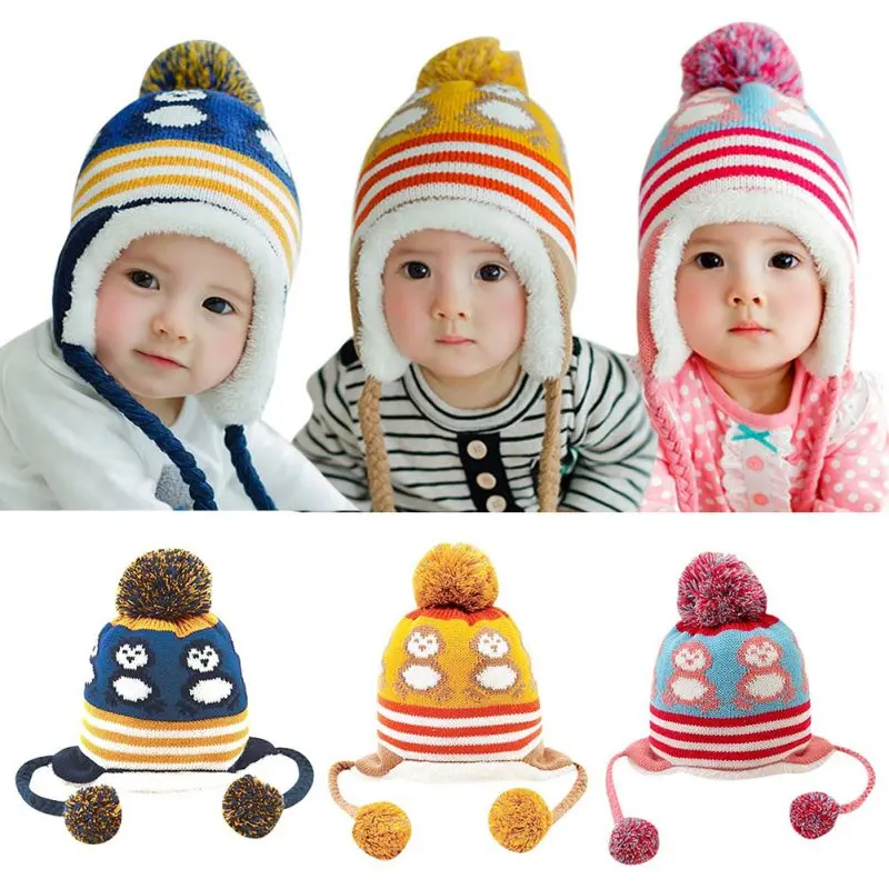 

Winter Knitted Warm Hat Baby Hat Toddler Girls Boys Turbna Cartoon Infant Winter Knit Beanie Hat Crochet Ball Cap
