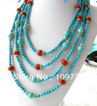 

Jewelry 0012169 Blue Round Turquoise&Red Wheel Coral & Rhinestone Necklace 100
