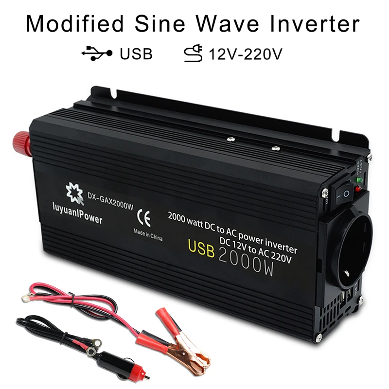 

2000w 12v to 220v Europe socket power inverter modified sine wave inverter dual usb inverter transformer power dc car inverter
