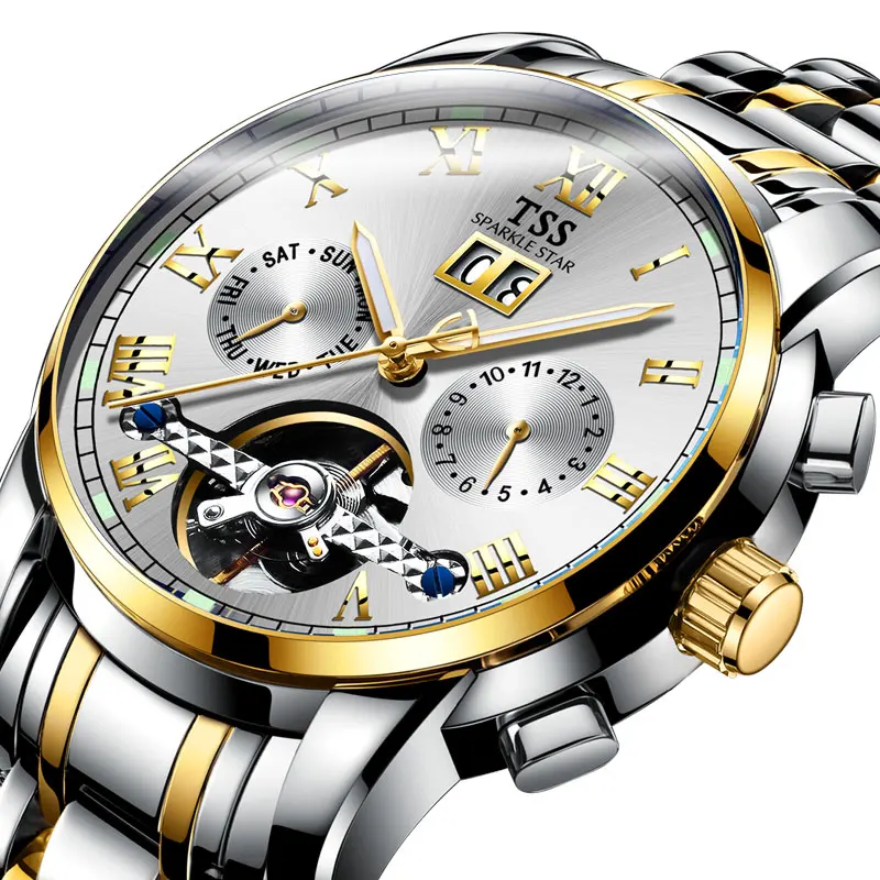 

TSS T6016 PILOT'S Skeleton tourbillon Watch men's mechanical watch automatic waterproof double-sided hollow steel fashion trend