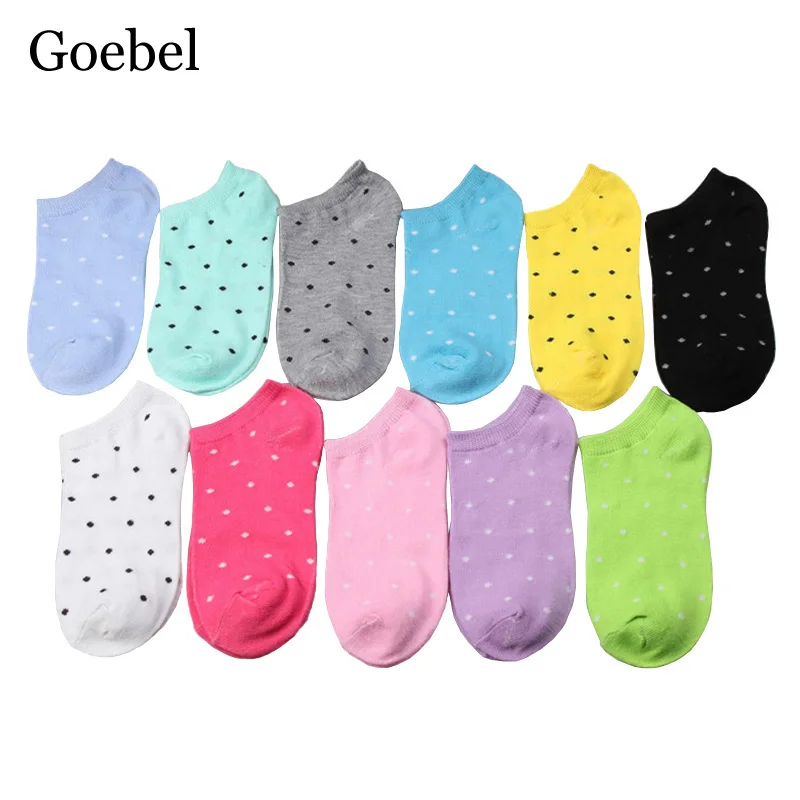 

10Pairs/lot=20pieces Candy Color Dot Socks Fashion Ladies Summer Casual Socks Female Invisible Polyester Cotton Socks Women