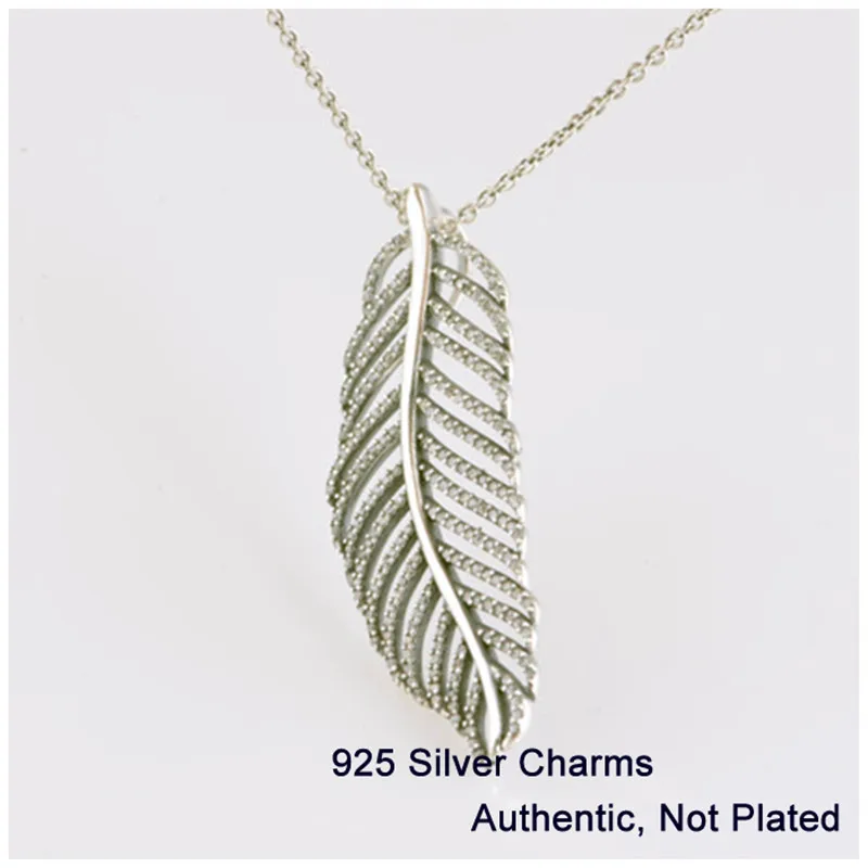 

FANDOLA 100% 925 Sterling-Silver-Jewelry Feather Pendant with Clear CZ and Necklace DIY Jewelry for Women LW329