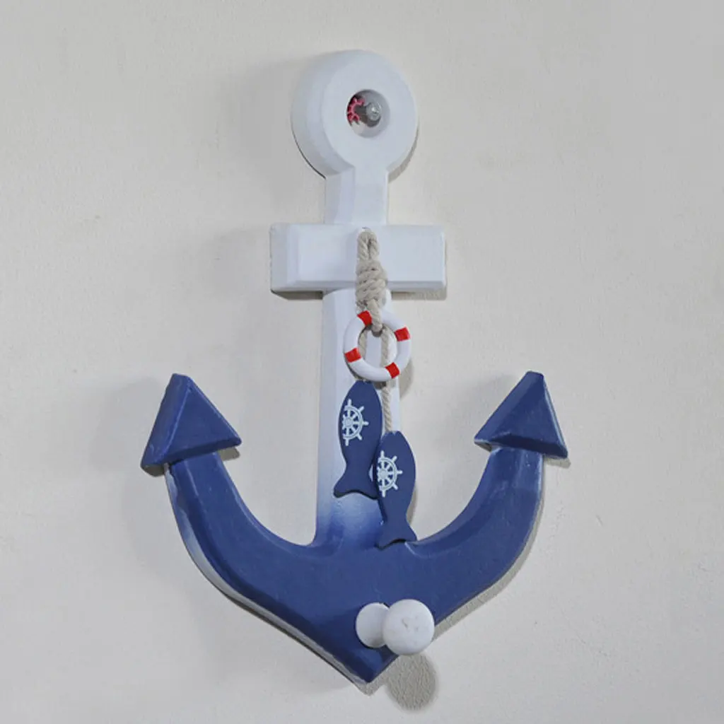 Nautical Anchor Wall Hanging Hook Buoy Fish Decor Coat Hat Mediterranean
