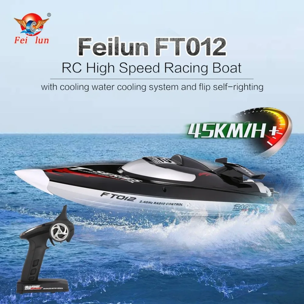 Feilun FT012 2.4G RC قارب 45 km/h قارب سباق عالي السرعة سريع السفينة مع فرش السيارات نظام مياه التبريد انقلبت RTR
