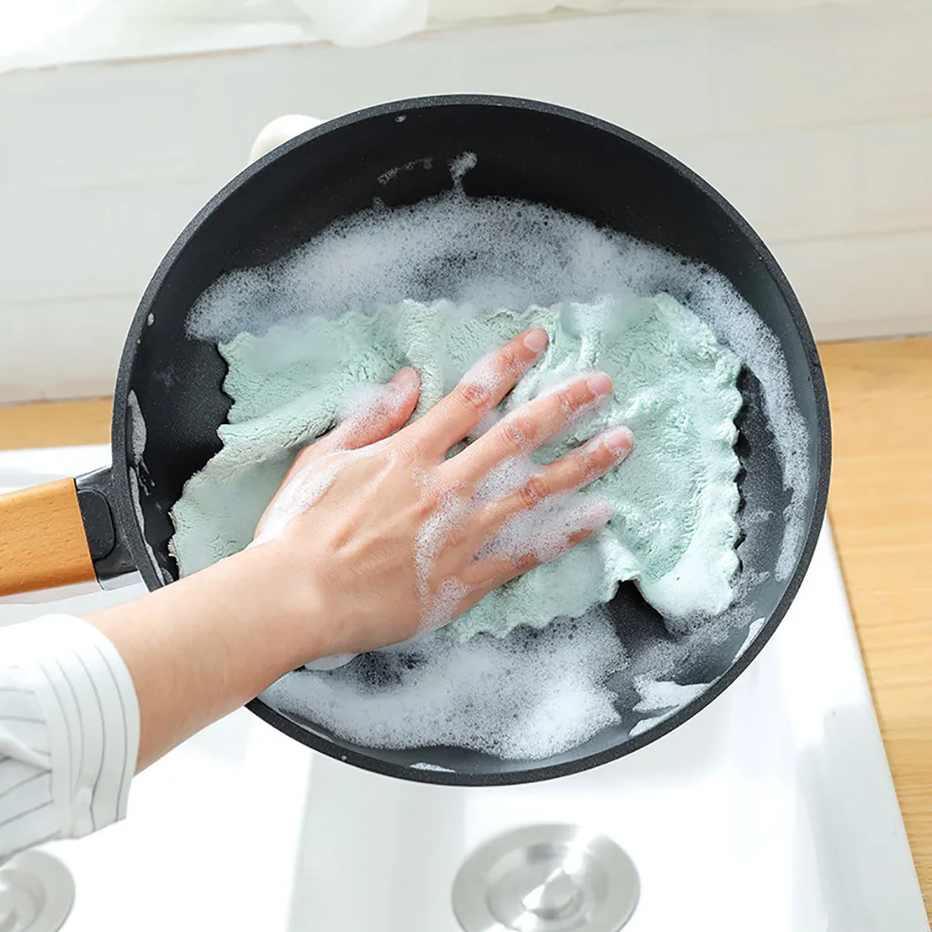 5 шт. антипригарное масло кораллового бархата подвесные полотенца для рук кухонная посуда легко для чистящих средств тряпка ткани