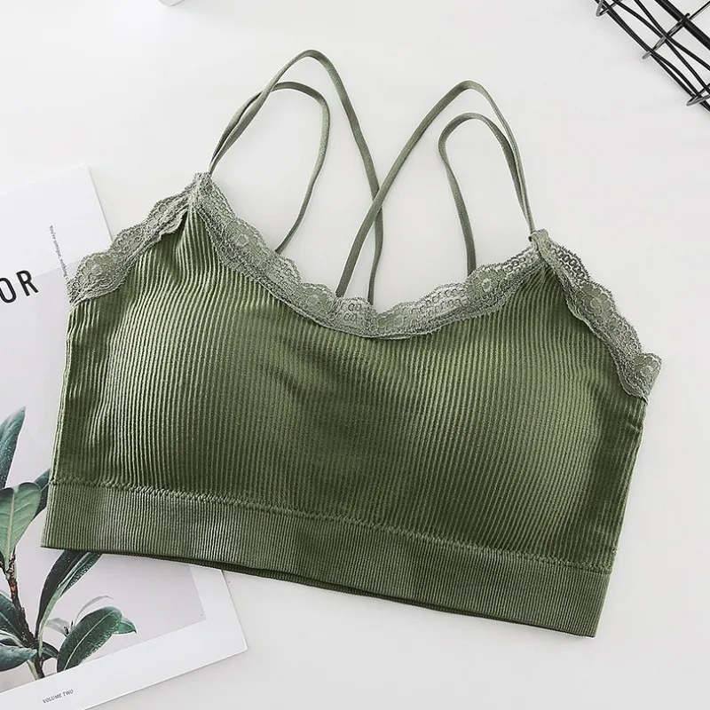 

Summer Women Lace Bra Women Sleeveless Slim Tanks Crop Tops Sexy Strap Cross Tube Top Bra