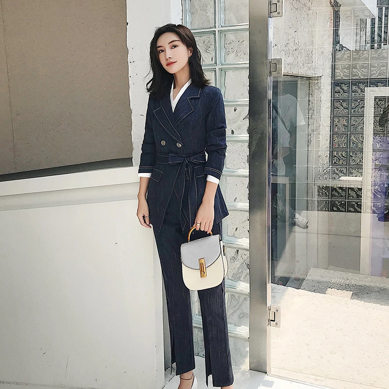 

New Spring Women Suit Fashion Slim Business Office OL Jacket Set Formal Blazer + Pants Suit Feminino Female Suit