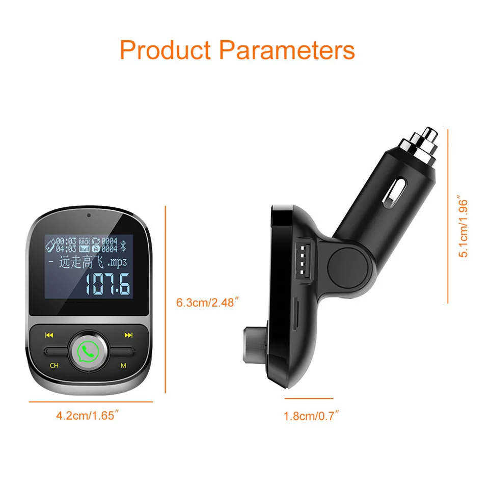 Bluetooth FM Transmitter Audio Car Mp3 Player Wireless In-Car FM Modulator Handsfree Bluetooth Car Kit with LCD Display (6)