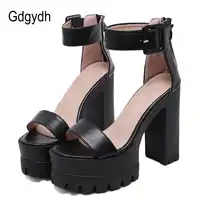 Gdgydh Open Toe Women Sandals High Heels 2019 New Summer Black Leather Women's Shoes For Party Platform Heels Female Hot Sale
