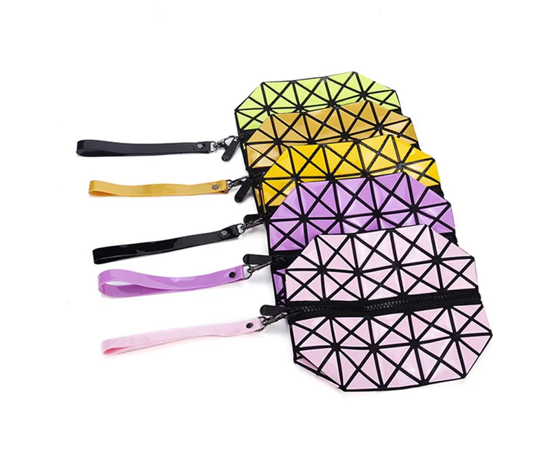 Fashion Portable Makeup Bag Folding Package PU Leather Makeup Bags Women Geometric Zipper Cosmetic Bag Mini Bolso Organizer Bags (29)