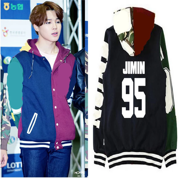 

kpop BTS JIMIN baseball uniform cotton hoodie coat with hat BTS Bangtan Boys JIMIN Hoodies men Sweatshirts women k-pop men tops